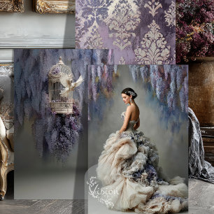 Wisteria Duif Lavendel Vogelkooi Baljurk Damast Inpakpapier Vel