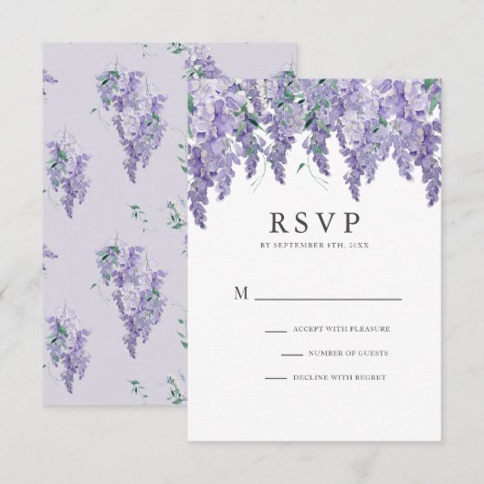 Wisteria Dusty Purple Watercolor Wedding Carte RSV (Devant / Derrière)