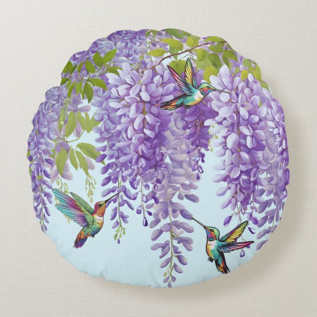 Wisteria Et Hummingbirds Coussin Rond (Devant)