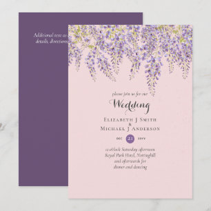 Wisteria Floral Garden Lavender Wedding Dusty Pink Kaart