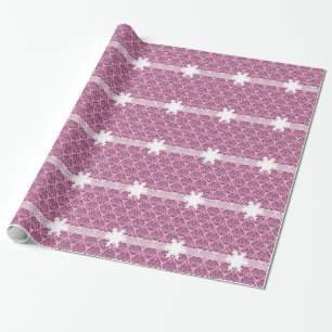 Wisteria Frosted Orchid Damask met Snowflake Cadeaupapier
