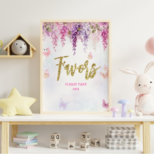 Wisteria Glitter Vlinder Verjaardagsgunsten Poster