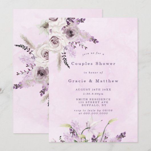 Wisteria Lavender White Rose Couples Invitation de (Devant / Derrière)
