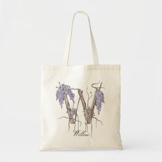 Wisteria Letter 'W' Bloemige Monogram Aangepaste N Tote Bag (Voorkant)