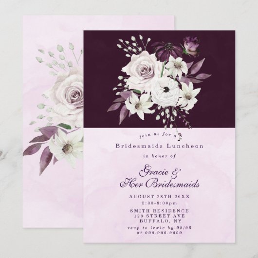 Wisteria Lilac Rose Bridesmaids Invitation de déje (Devant / Derrière)