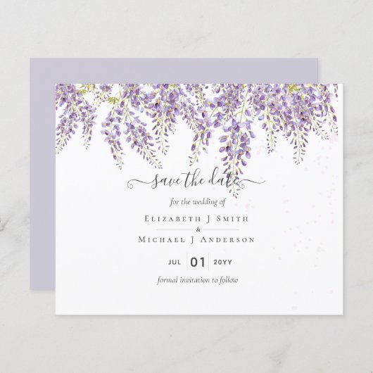 Wisteria Paars Weddenschap Save Dates BUDGET (Voorkant / Achterkant)