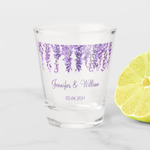 Wisteria Paarse bloem waterverf Bloemen bruiloft Shot Glas