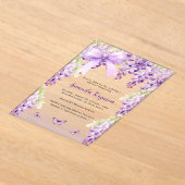 Wisteria paarse bloemige vlinderboog Vrijgezellenf Acryl Uitnodigingen (Laagn)
