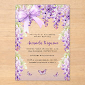 Wisteria paarse bloemige vlinderboog Vrijgezellenf Acryl Uitnodigingen (Voorkant)