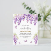 Wisteria paarse vlinder verjaardagsuitnodiging (Staand voorkant)