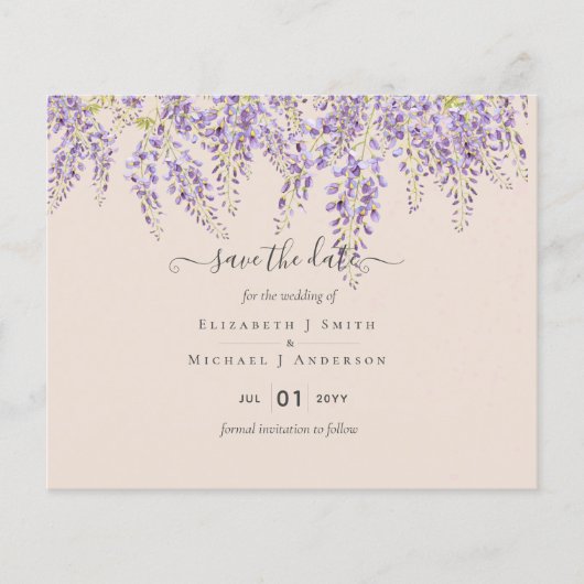 Wisteria Peach Weddenschap Save Dates BUDGET (Voorkant)