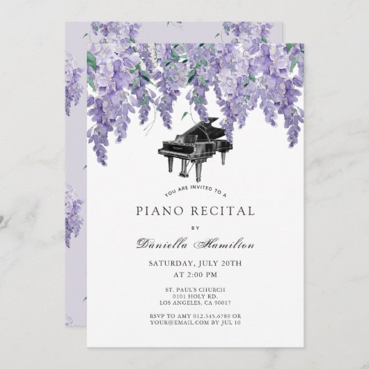 Wisteria Piano White Recital Invitation (Devant / Derrière)