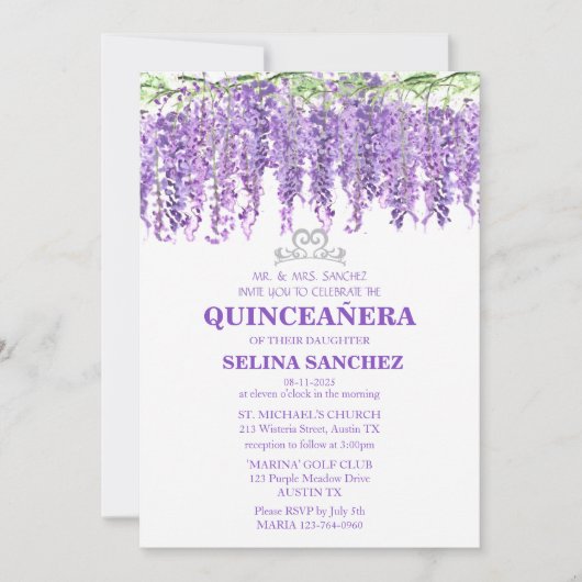Wisteria Quinceanera Paarse Bloemen 15e Verjaardag Kaart (Voorkant)