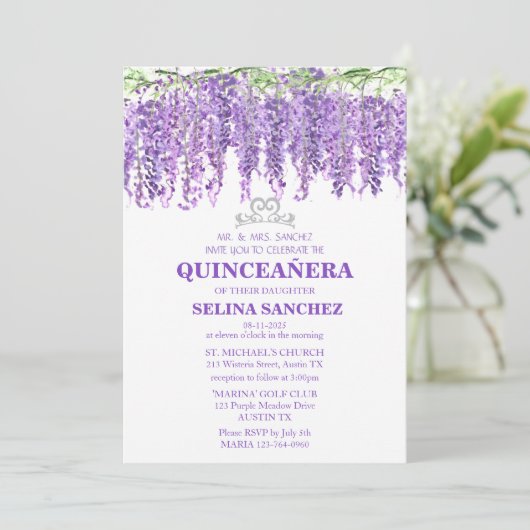 Wisteria Quinceanera Paarse Bloemen 15e Verjaardag Kaart (Staand voorkant)