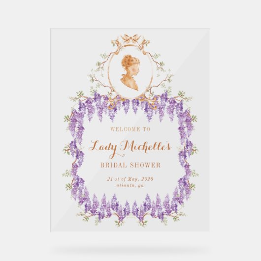 Wisteria Regal Bloemige Bruiloft Feest  Acryl Bord (Voorkant)