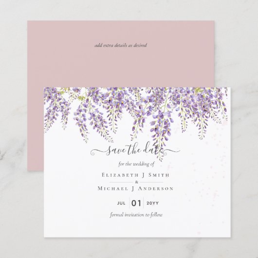 Wisteria Save Dates Dusty Pink Weddenschap BUDGET (Voorkant / Achterkant)