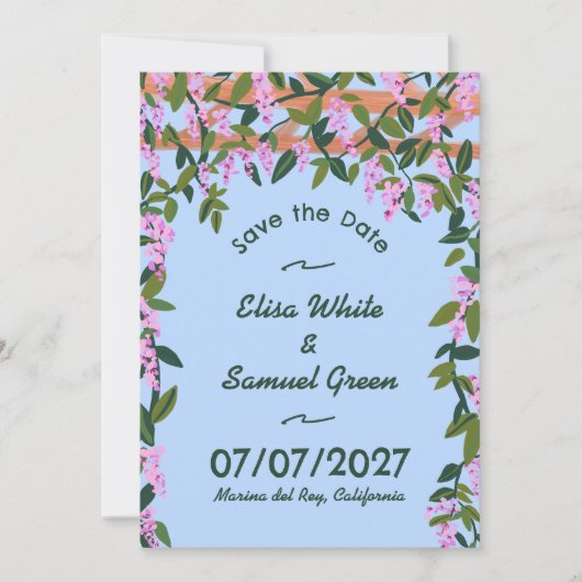 Wisteria Vines Bloemen Aangepaste Foto Bruiloft Save The Date (Voorkant)