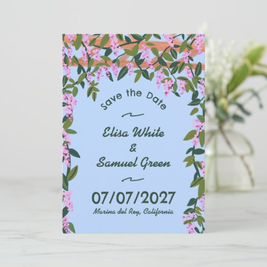 Wisteria Vines Bloemen Aangepaste Foto Bruiloft Save The Date (Staand voorkant)