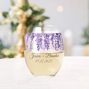Wisteria Waterverf Purple Flowers Bloemenbruiloft Wijnglas Zonder Voet