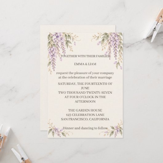 Wisteria Wedding Invitation (Devant/Arrière en situation)