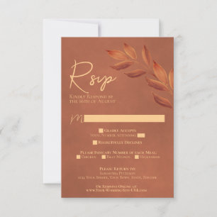 Wistful Leaves Chic Terracotta Waterverf Wedding RSVP Kaartje