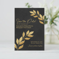 Wistful Leaves Elegant Black and Gold Wedding