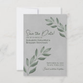 Wistful Leaves Elegant Forest Green & Gray Wedding Save The Date (Voorkant)