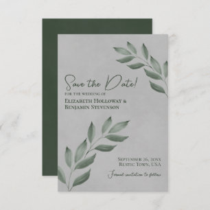 Wistful Leaves Elegant Forest Green & Gray Wedding Save The Date
