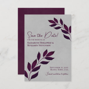 Wistful Leaves Elegant Magenta on Gray Wedding Save The Date