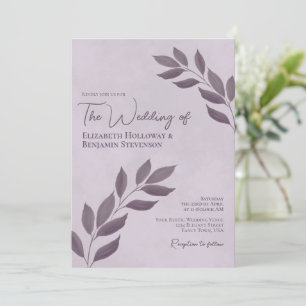Wistful Leaves Elegant Modern Dusty Purple Wedding Kaart