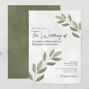 Wistful Leaves Elegant Modern Sage Green Wedding Kaart