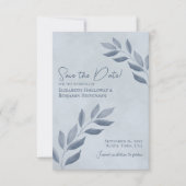Wistful Leaves Rustic Dusty Blue Wedding Save The Date (Voorkant)
