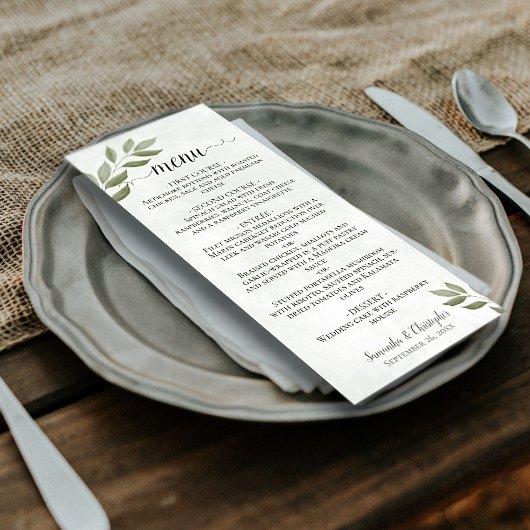 Wistful Leaves Rustic Sage Green Wedding Menu