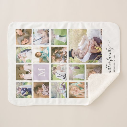Wit 16 Photo Collage Monogram Naam Kalligrafie Sherpa Deken (Voorkant (horizontaal))