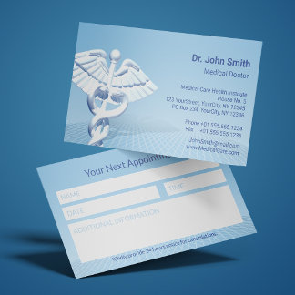 Wit 3D Caduceus Blauw Design Medisch Afsprakenkaartje