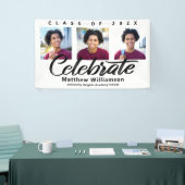 Wit Afstuderen 3 Foto vet Zwart Script Minimaal Spandoek (Beurs)