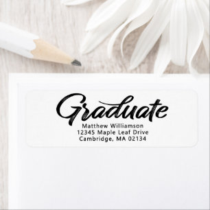 Wit Afstuderen vet zwart script Modern adres Etiket