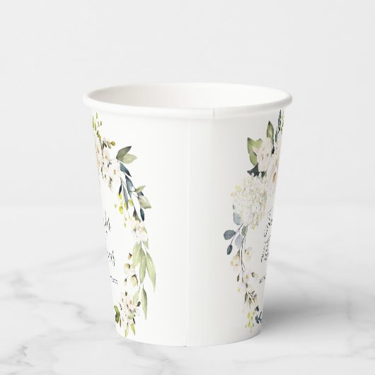 Wit aquarel bloemenkrans bruiloft papieren bekers (Rechts)