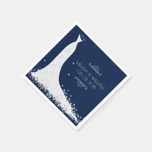 Wit-avondenweddenschap en blauwe achtergrond servet (Hoek)