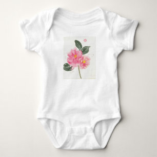 Wit baby T-shirt met roze camellia