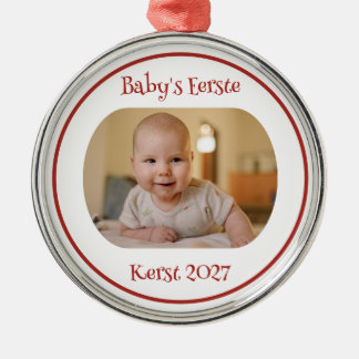 Wit Baby's Eerste Kerst Ornament m/ Foto en Jaar