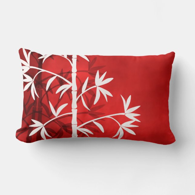 Wit bamboe rood kussen (Voorkant)