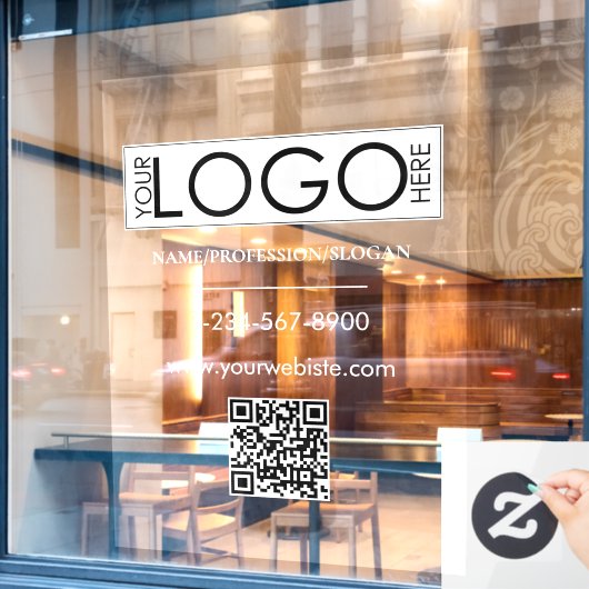 Wit bedrijfslogo winkelpui QR-code contactgegevens Raamsticker (Cafe Raam)