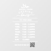 Wit bedrijfsopeningsuren logo en qr-code Hala Raamsticker (Vel)