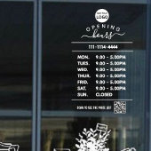 Wit bedrijfsopeningsuren logo en qr-code  raamsticker