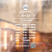 Wit bedrijfsopeningsuren logo en qr-code  raamsticker (Vel 2)