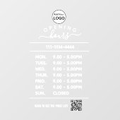 Wit bedrijfsopeningsuren logo en qr-code  raamsticker (Vel)