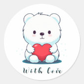 Wit beer met een hart, gepersonaliseerd ronde sticker (Voorkant)