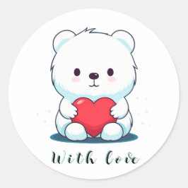 Wit beer met een hart, gepersonaliseerd ronde sticker