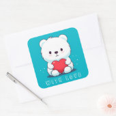 Wit beer met een hart, gepersonaliseerd vierkante sticker (Envelop)